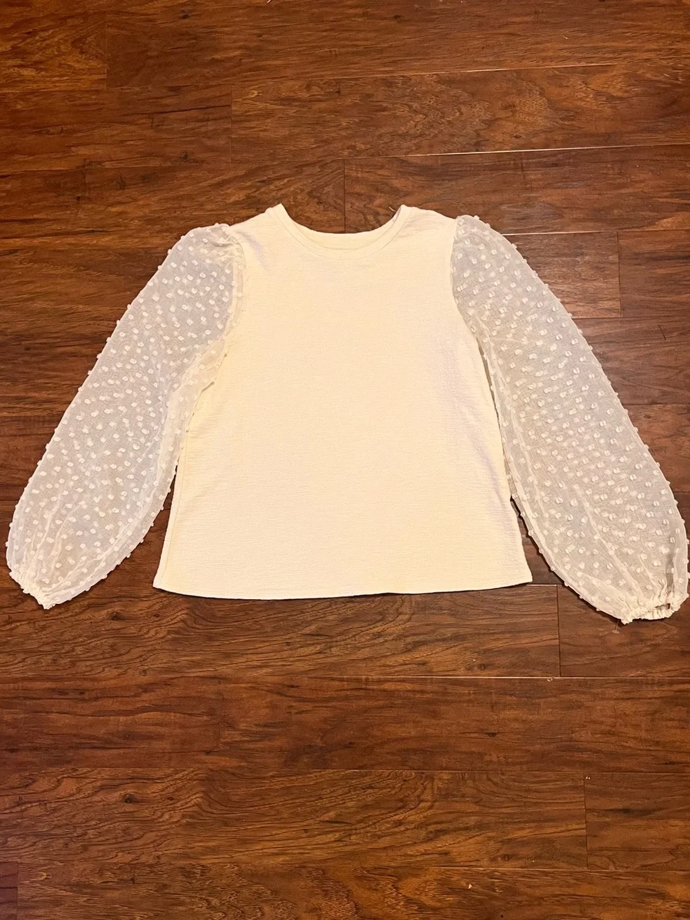 Maeve Anthropologie Cream Swiss Dot Puff Sleeve Textured Blouse Medium